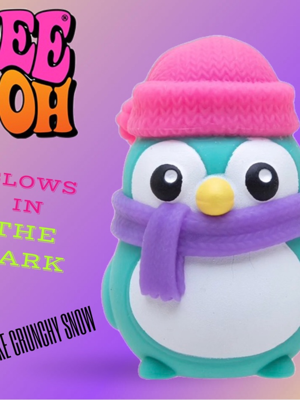 NIB NeeDoh Polar Glow Penguin (Aqua) - Glows in Dark - RARE Nee Doh